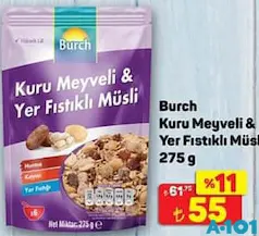 BURCH KURU MEYVELİ & YER FISTIKLI MÜSLİ 275 G fiyat ve kampanya bilgisi
